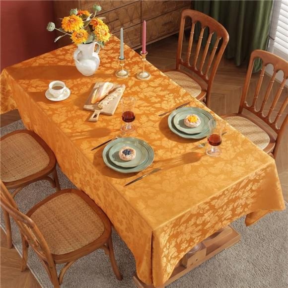 Maple Leaves Tablecloth Oil/Water Proof, Thanksgiving Oblong 52 x 70 - Picture 7 of 7